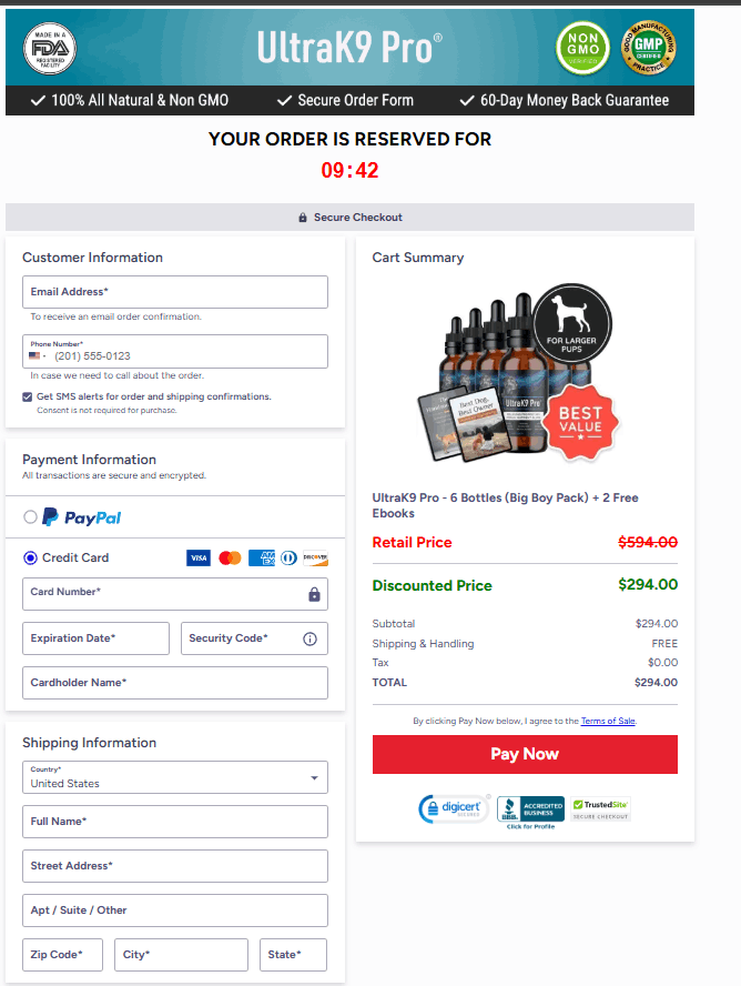 UltraK9 Pro-order-page